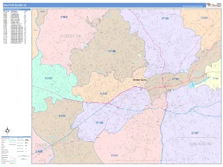 Winston Salem, NC ColorCast style ZIP Code wall map