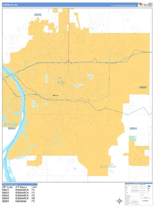 Bismarck, ND Business Reference style ZIP Code wall map