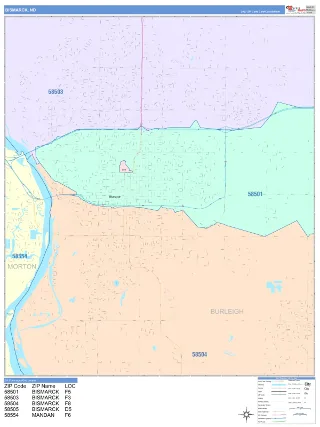 Bismarck, ND ColorCast style ZIP Code wall map