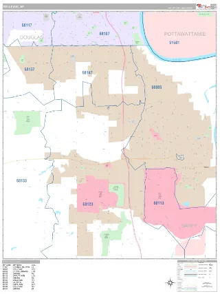 Bellevue, NE Classic style ZIP Code wall map
