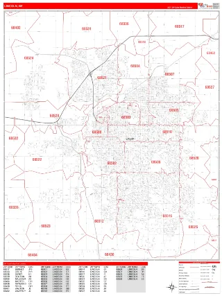 Lincoln, NE RedLine style ZIP Code wall map