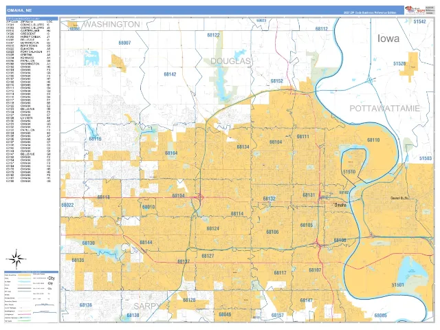 Omaha, NE ZIP Code Wall Map, Business Reference style