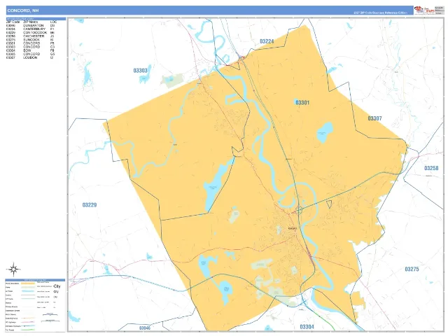 Concord, NH ZIP Code Wall Map, Business Reference style