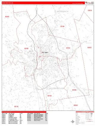 Manchester, NH RedLine style ZIP Code wall map