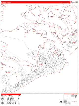 Atlantic City, NJ RedLine style ZIP Code wall map