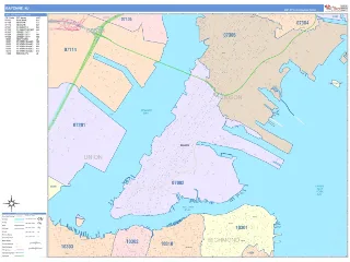 Bayonne, NJ ColorCast style ZIP Code wall map
