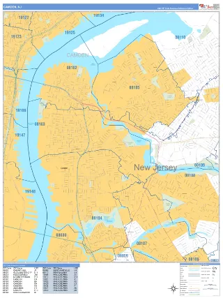 Camden, NJ Business Reference style ZIP Code wall map