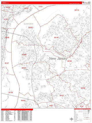 Camden, NJ RedLine style ZIP Code wall map