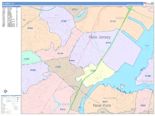 Elizabeth, NJ ColorCast style ZIP Code wall map