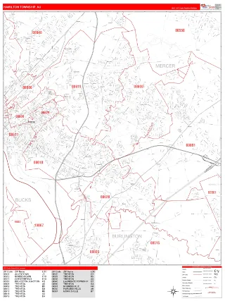 Hamilton, NJ RedLine style ZIP Code wall map