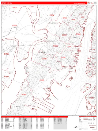 Jersey City, NJ RedLine style ZIP Code wall map