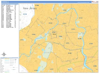 Paterson, NJ Business Reference style ZIP Code wall map