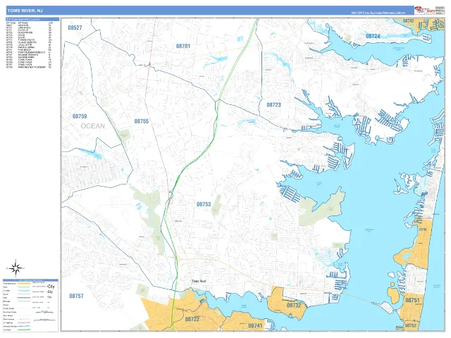 Toms River, NJ ZIP Code Wall Map, Business Reference style