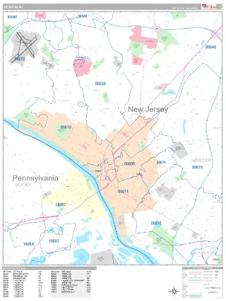 Trenton, NJ Classic style ZIP Code wall map