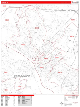 Trenton, NJ RedLine style ZIP Code wall map