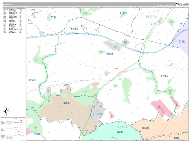 Union, NJ ZIP Code Wall Map, Classic style