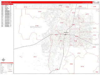Albuquerque, NM RedLine style ZIP Code wall map