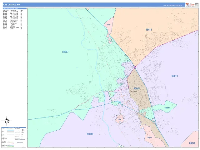 Las Cruces, NM ZIP Code Wall Map, ColorCast style