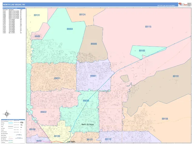 North Las Vegas, NV ZIP Code Wall Map, ColorCast style