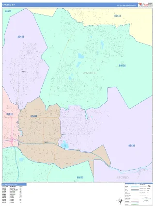 Sparks, NV ColorCast style ZIP Code wall map