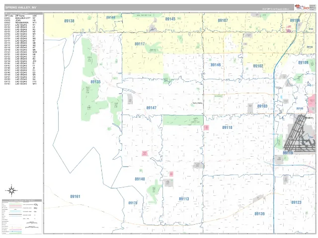 Spring Valley, NV ZIP Code Wall Map, Classic style