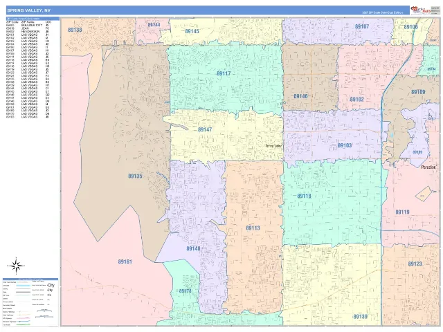 Spring Valley, NV ZIP Code Wall Map, ColorCast style