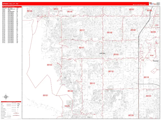 Spring Valley, NV ZIP Code Wall Map, RedLine style