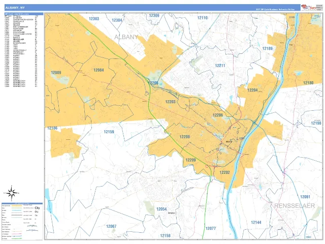 Albany, NY ZIP Code Wall Map, Business Reference style