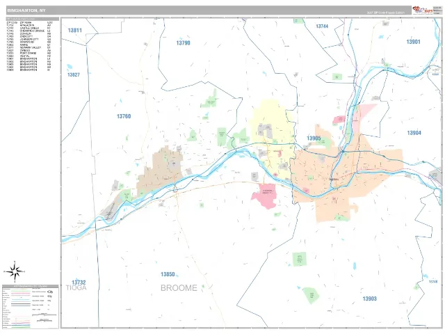 Binghamton, NY ZIP Code Wall Map, Classic style