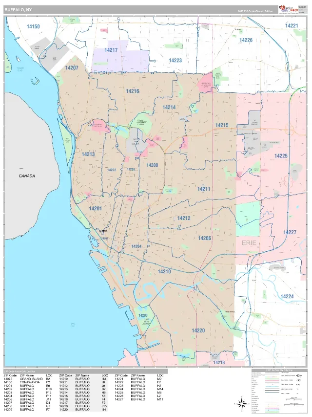 Buffalo, NY ZIP Code Wall Map, Classic style