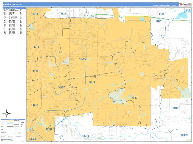 Cheektowaga, NY ZIP Code Wall Map, Business Reference style