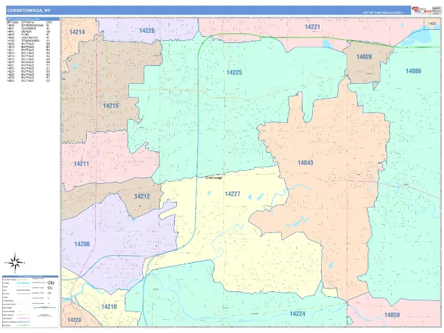 Cheektowaga, NY ZIP Code Wall Map, ColorCast style