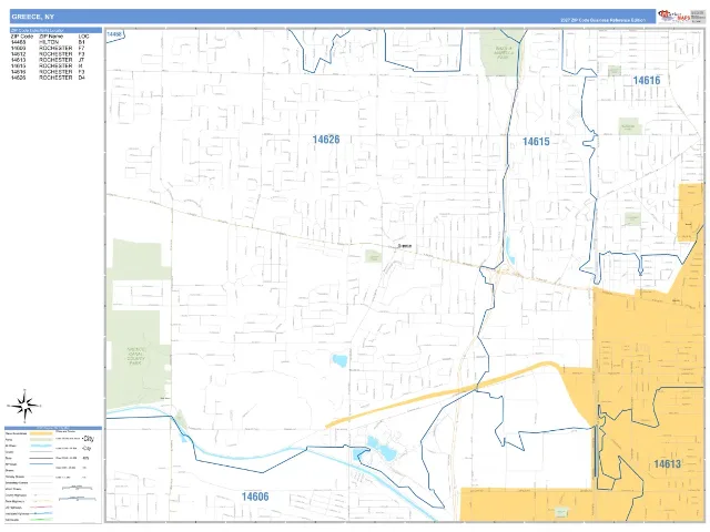 Greece, NY ZIP Code Wall Map, Business Reference style