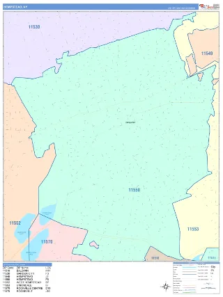 Hempstead, NY ColorCast style ZIP Code wall map