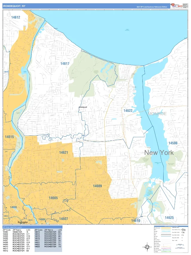Irondequoit, NY ZIP Code Wall Map, Business Reference style