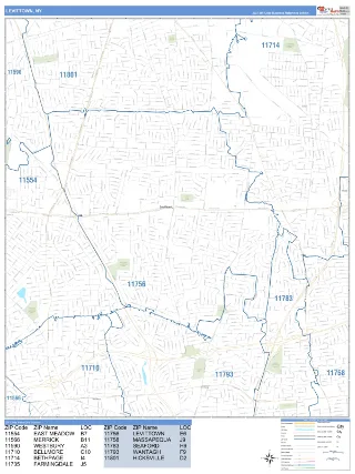Levittown, NY Business Reference style ZIP Code wall map