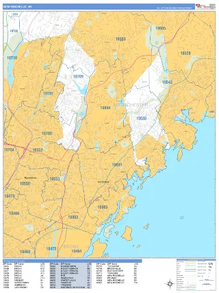 New Rochelle, NY Business Reference style ZIP Code wall map