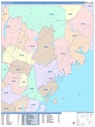 New Rochelle, NY ColorCast style ZIP Code wall map