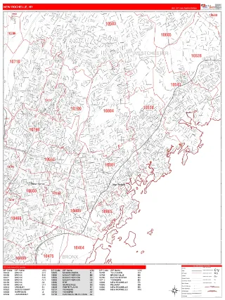 New Rochelle, NY RedLine style ZIP Code wall map