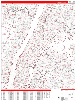 New York, NY RedLine style ZIP Code wall map