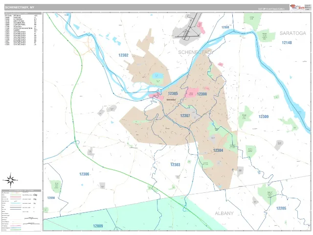 Schenectady, NY ZIP Code Wall Map, Classic style