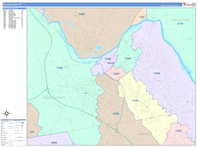 Schenectady, NY ZIP Code Wall Map, ColorCast style