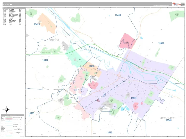 Utica, NY ZIP Code Wall Map, Classic style