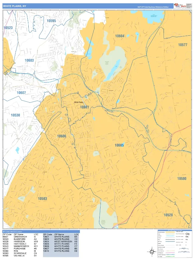 White Plains, NY ZIP Code Wall Map, Business Reference style