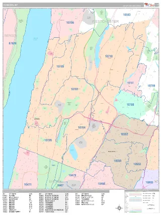 Yonkers, NY Classic style ZIP Code wall map