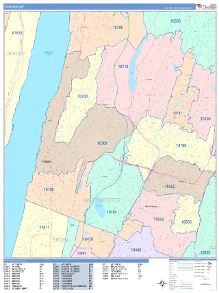Yonkers, NY ColorCast style ZIP Code wall map