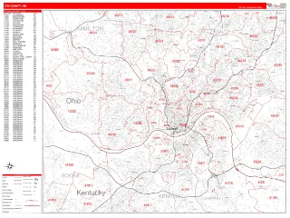 Cincinnati, OH RedLine style ZIP Code wall map