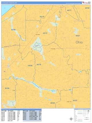 Cleveland Heights, OH Business Reference style ZIP Code wall map