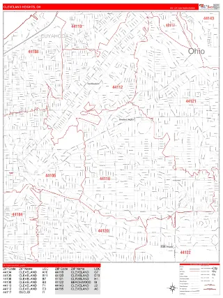 Cleveland Heights, OH RedLine style ZIP Code wall map