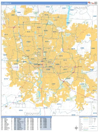 Columbus, OH Business Reference style ZIP Code wall map